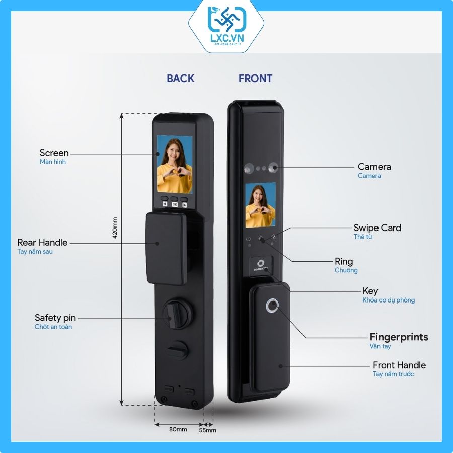 Khóa cửa thông minh nhận diện khuôn mặt 7 in 1 Homekit AB-34G I Chính hãng